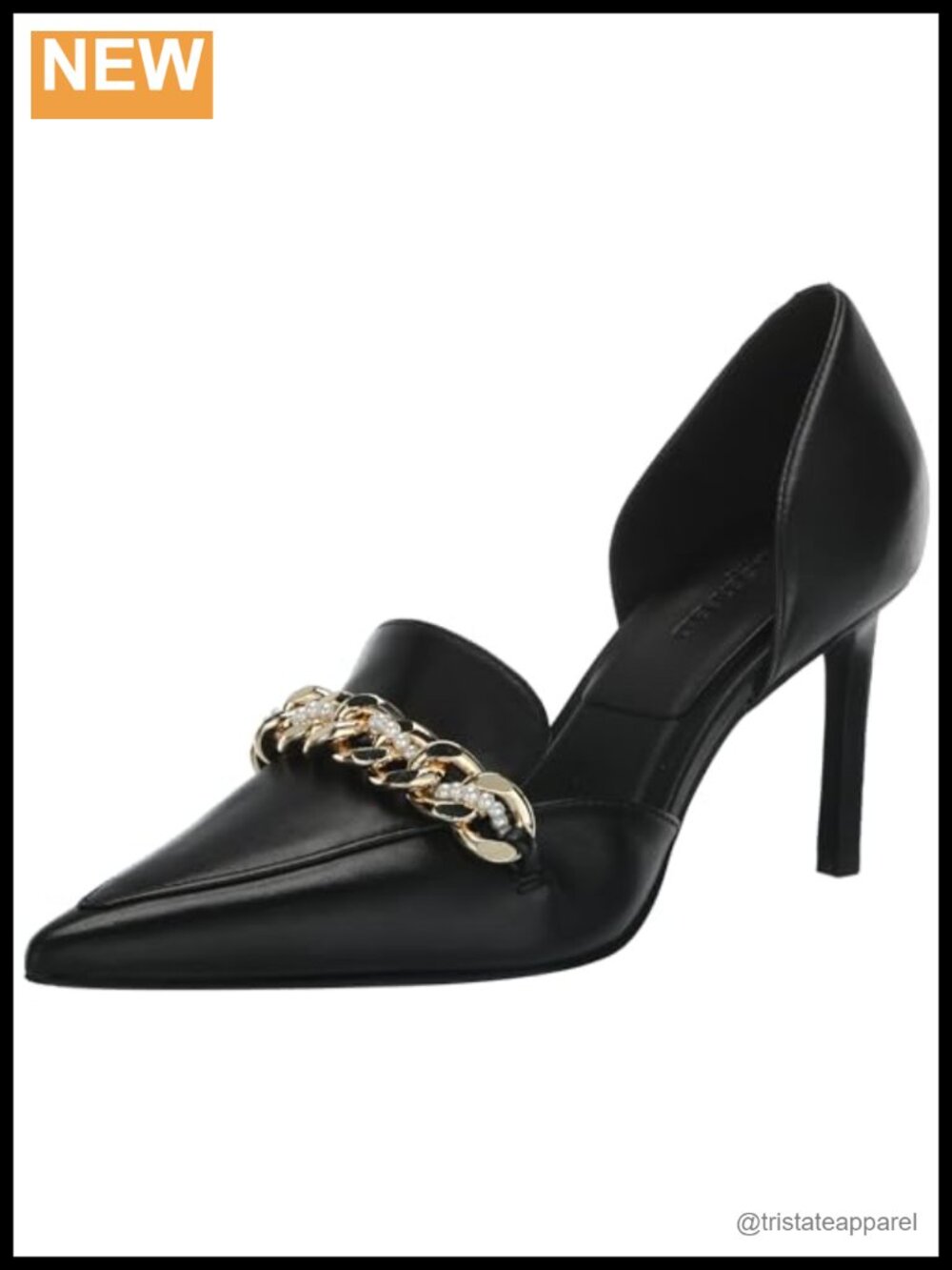 Pointed Toe Pump with Chain Faux Leather Slingback Heel